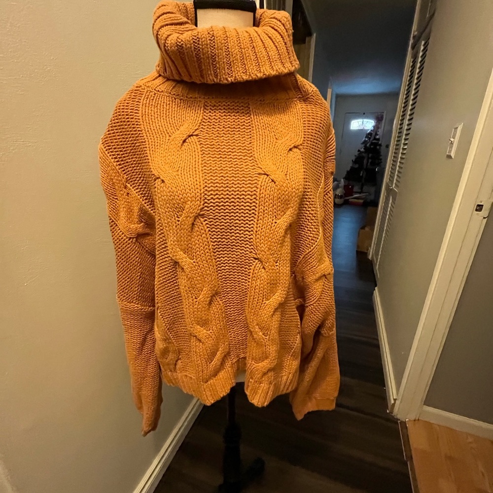 Cozy Cable Knit Turtleneck Sweater - Orange